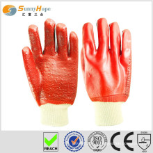 Sunnyhope interverrouillé rouge entièrement trempé pvc gants revêtus